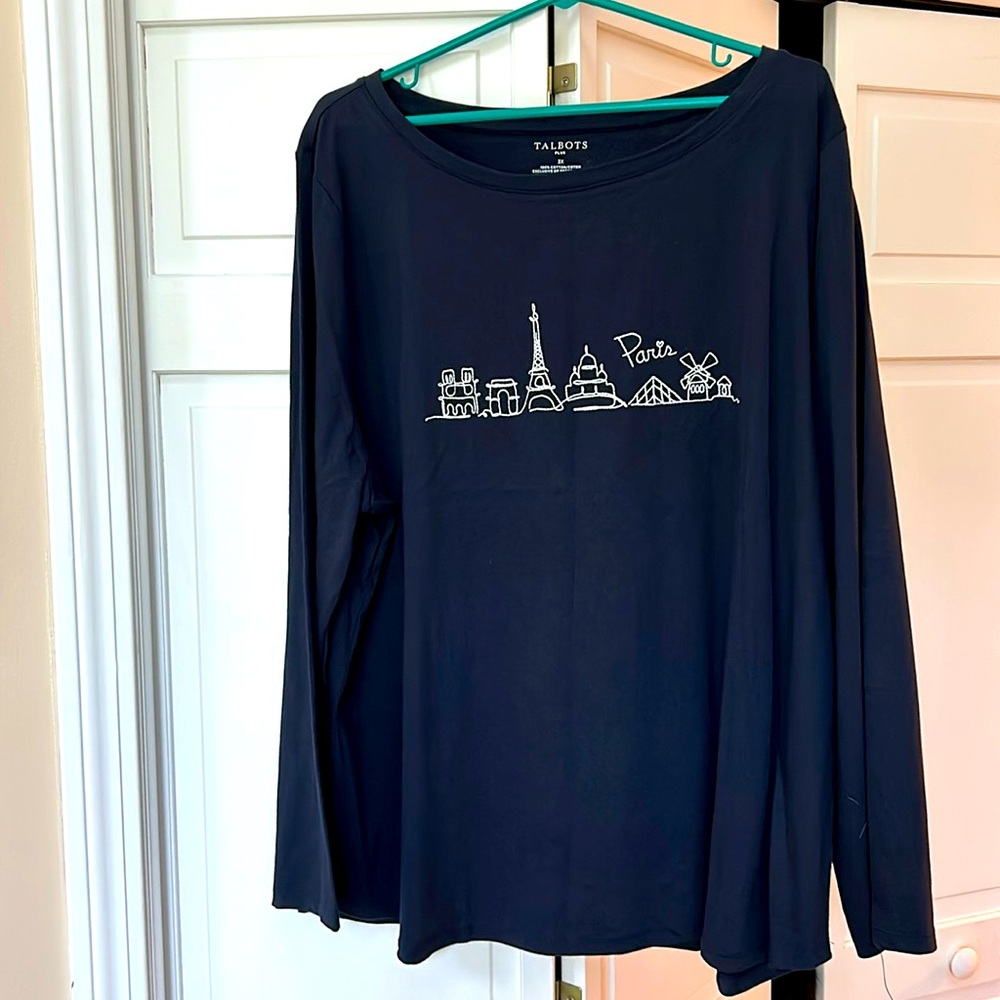 Talbots navy blue tee Paris embroidery